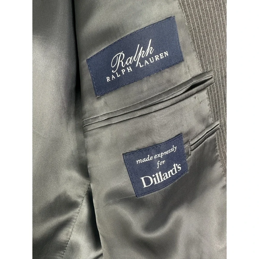 Ralph Ralph‎ Lauren Suit Jacket Mens 46R Gray Pinstripe 100% Wool Dillards 2B